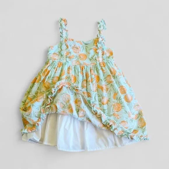 Joie Kids Citrus Oranges Floral Ruffle Sleeveless Lined Cotton Dress Girls Sz 5